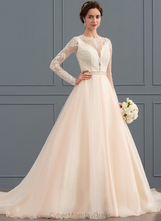 Chapel Neck Beading Tulle Scoop Wedding Wedding Dresses Ball-Gown/Princess Dress Train With Quintina