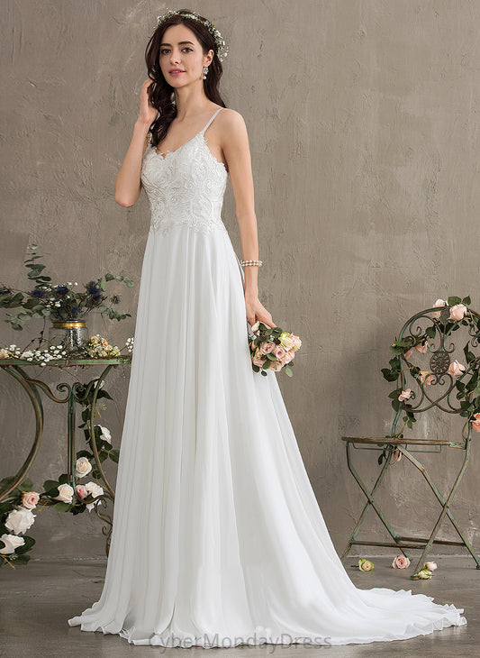 Kianna A-Line Wedding Dress Sweetheart Chiffon Wedding Dresses Train Sweep Lace