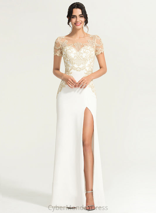 Stretch Front Wedding Scoop Lace Floor-Length With Crepe Tia Split Dress Neck Sheath/Column Wedding Dresses