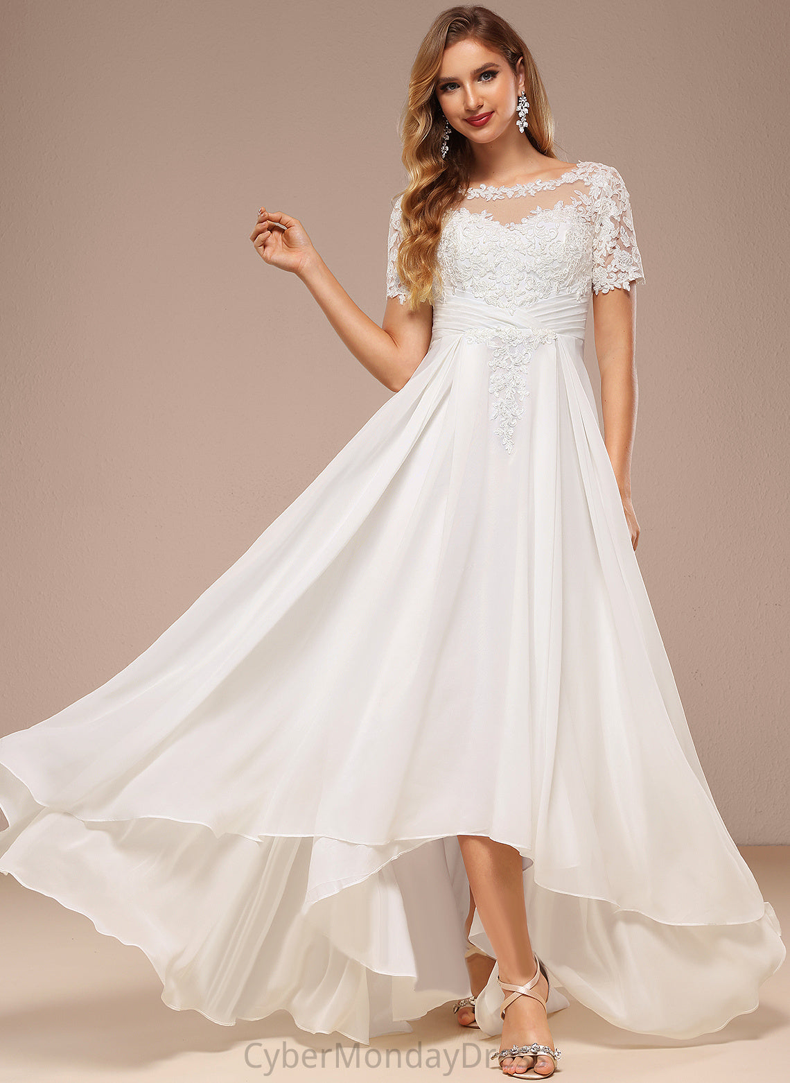 Boat Jaden Wedding Dresses Wedding Neck Asymmetrical A-Line Dress Chiffon Lace