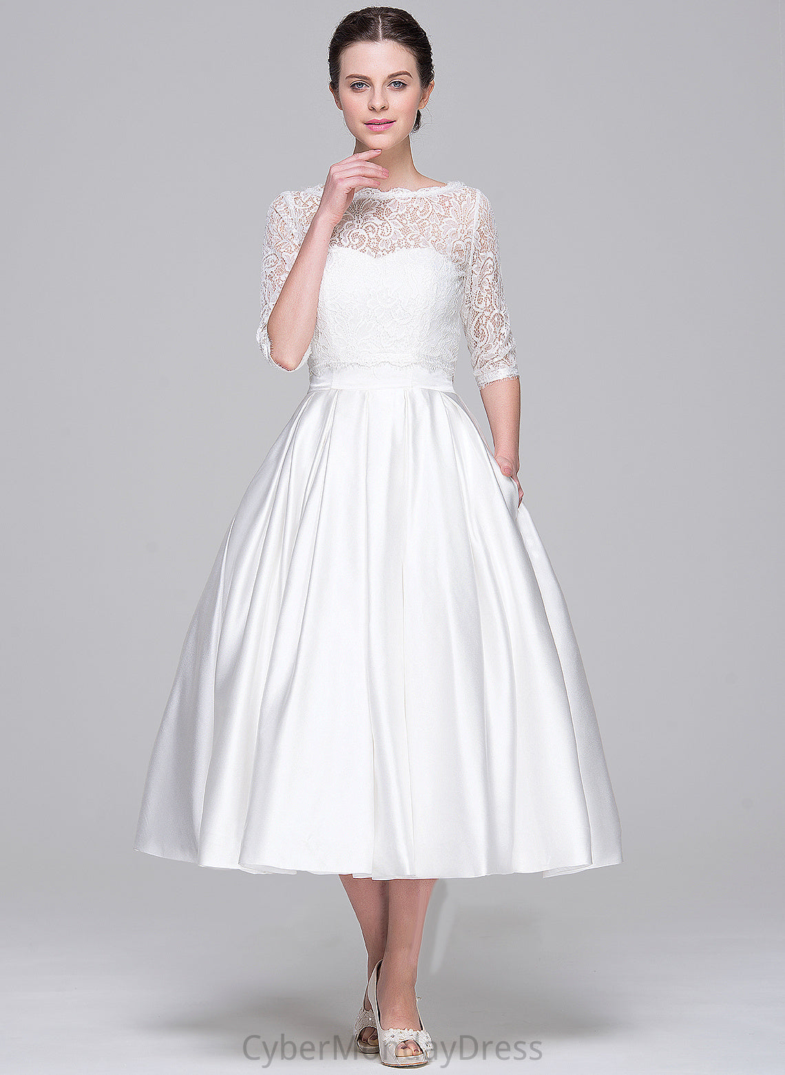 Tea-Length With Wedding Dresses Sweetheart Ball-Gown/Princess Wedding America Dress Satin Pockets