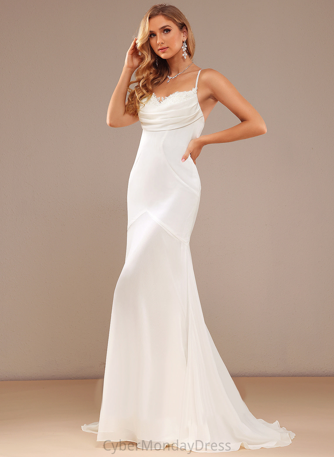 Dress Train Kennedi Sweep V-neck Wedding Dresses Chiffon Wedding With Lace Trumpet/Mermaid