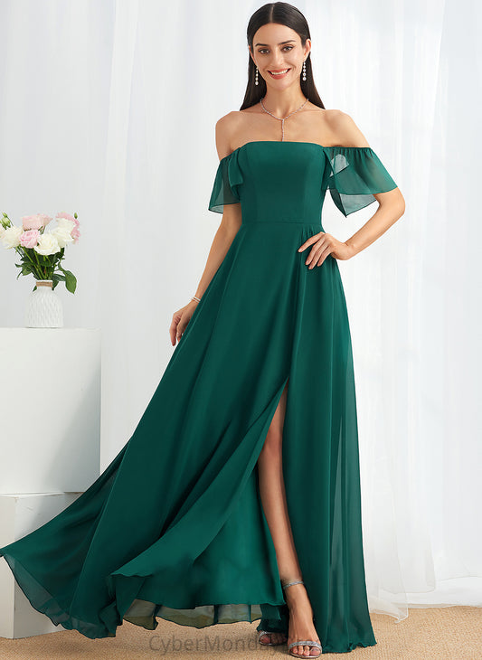 Embellishment A-Line Fabric Silhouette Floor-Length Neckline Off-the-Shoulder SplitFront Length Michelle Bridesmaid Dresses