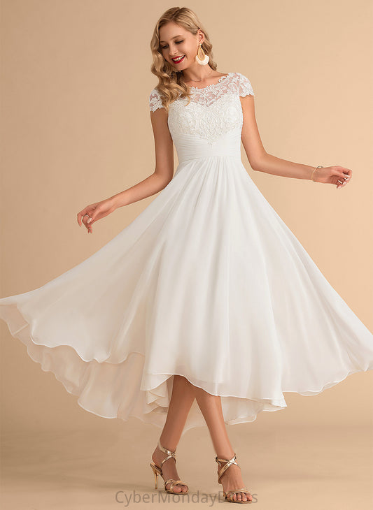 Dress Lace Wedding Wedding Dresses Scoop Asymmetrical Chiffon Lia A-Line Neck