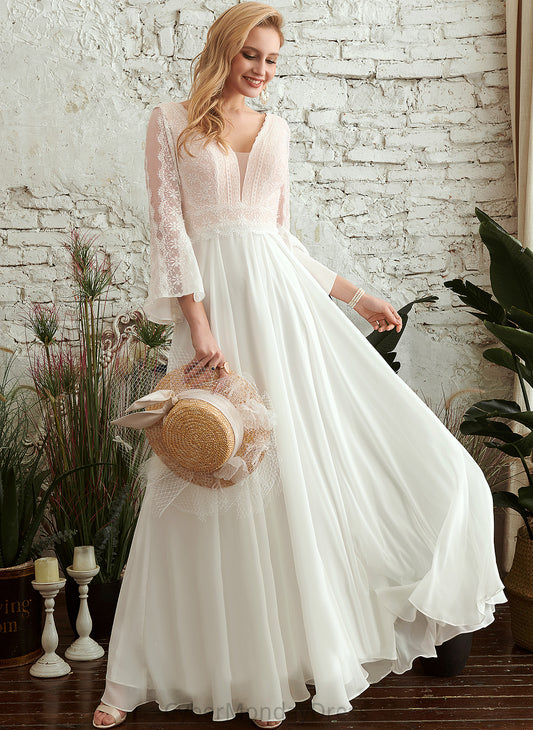 Wedding Dresses Chiffon V-neck Floor-Length A-Line Dress Claire Wedding Lace