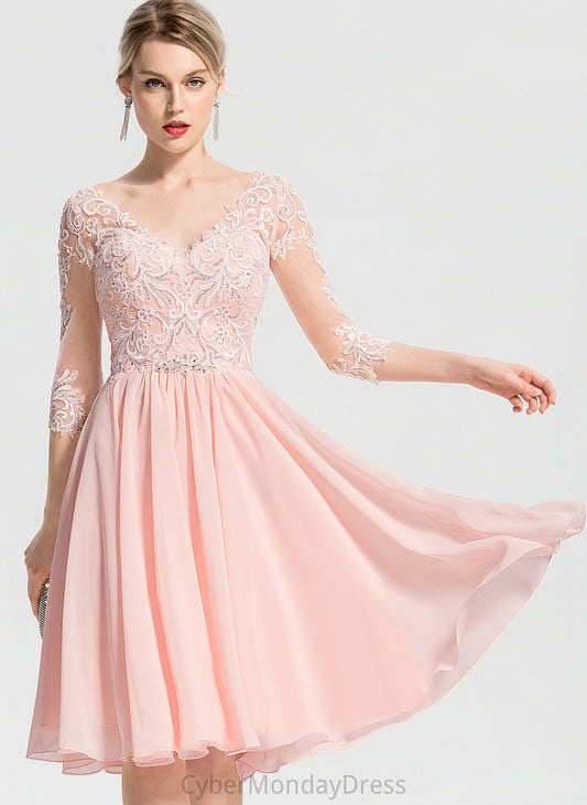 Wedding Dresses V-neck Beading Wedding Lace With A-Line Chiffon Dress Vivian Knee-Length