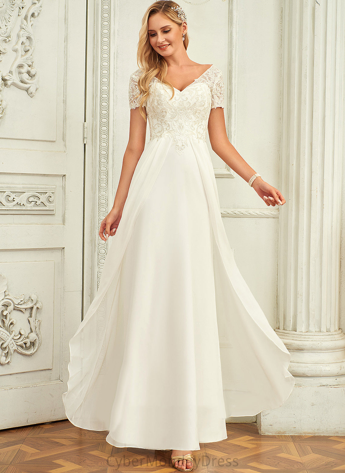 With Janae Lace V-neck Floor-Length Wedding Dresses Dress A-Line Wedding Chiffon