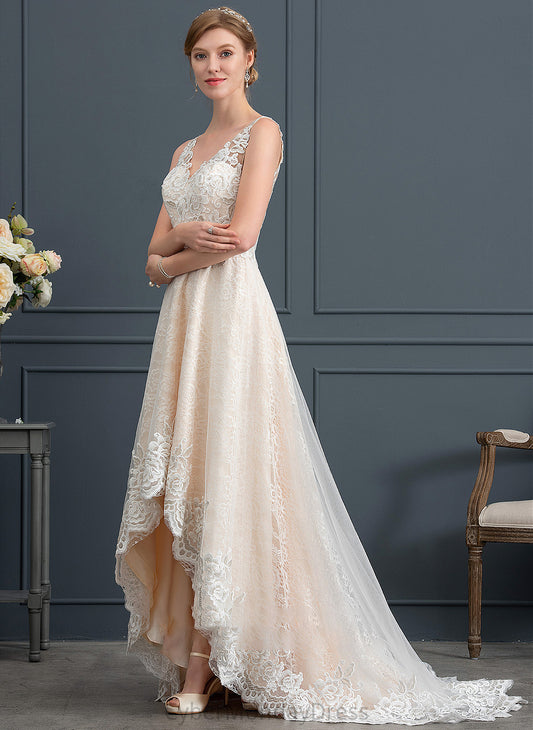 V-neck Asymmetrical Dress With Wedding A-Line Wedding Dresses Eve Lace Tulle