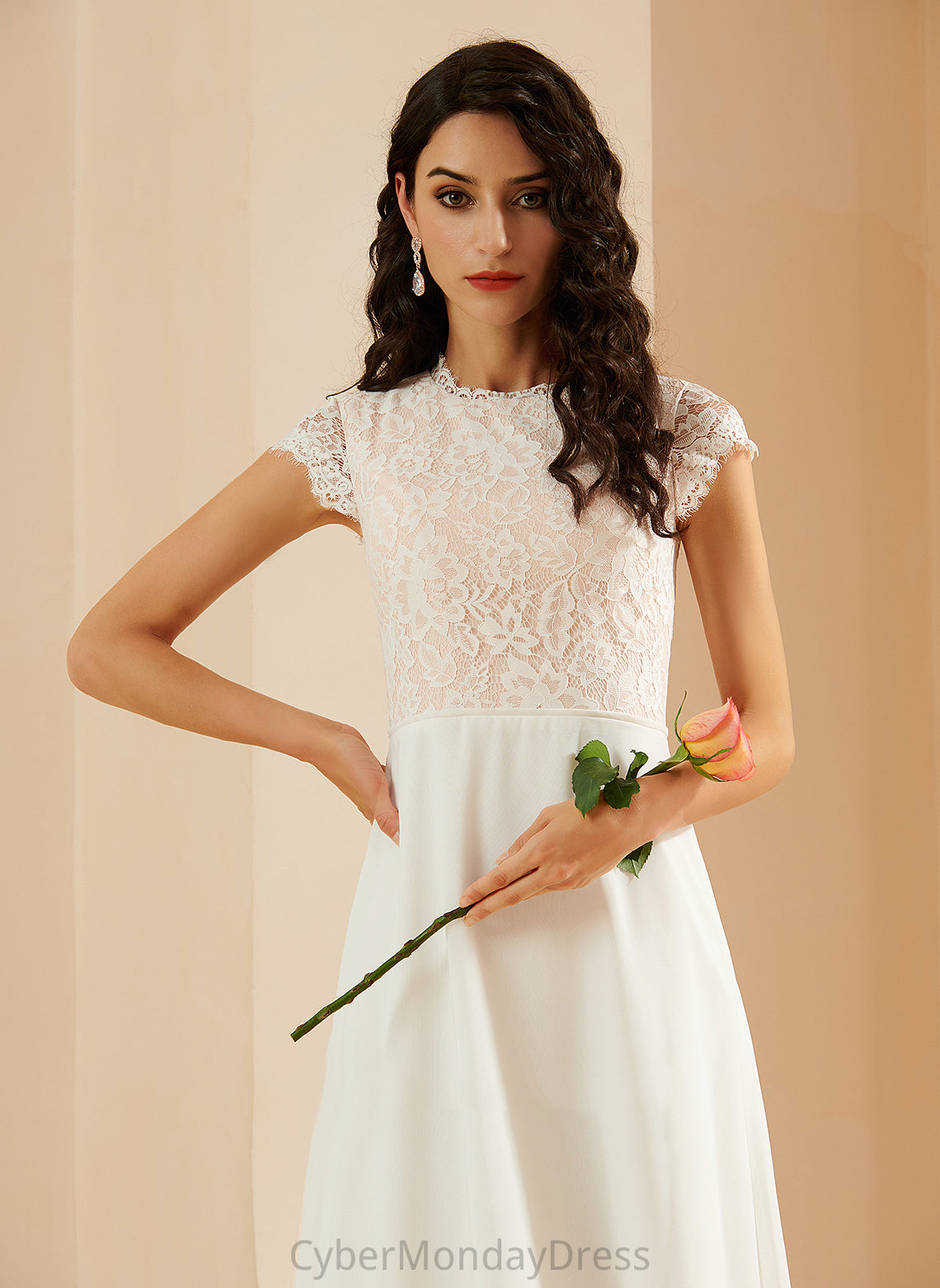 Lace Chiffon Ashley A-Line Scoop Neck Dress Wedding Wedding Dresses Floor-Length With