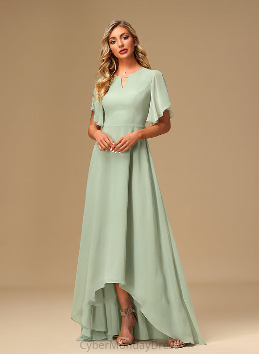 Embellishment Length A-Line Fabric Ruffle Silhouette Asymmetrical Straps Michaelia Sleeveless Natural Waist Floor Length Bridesmaid Dresses