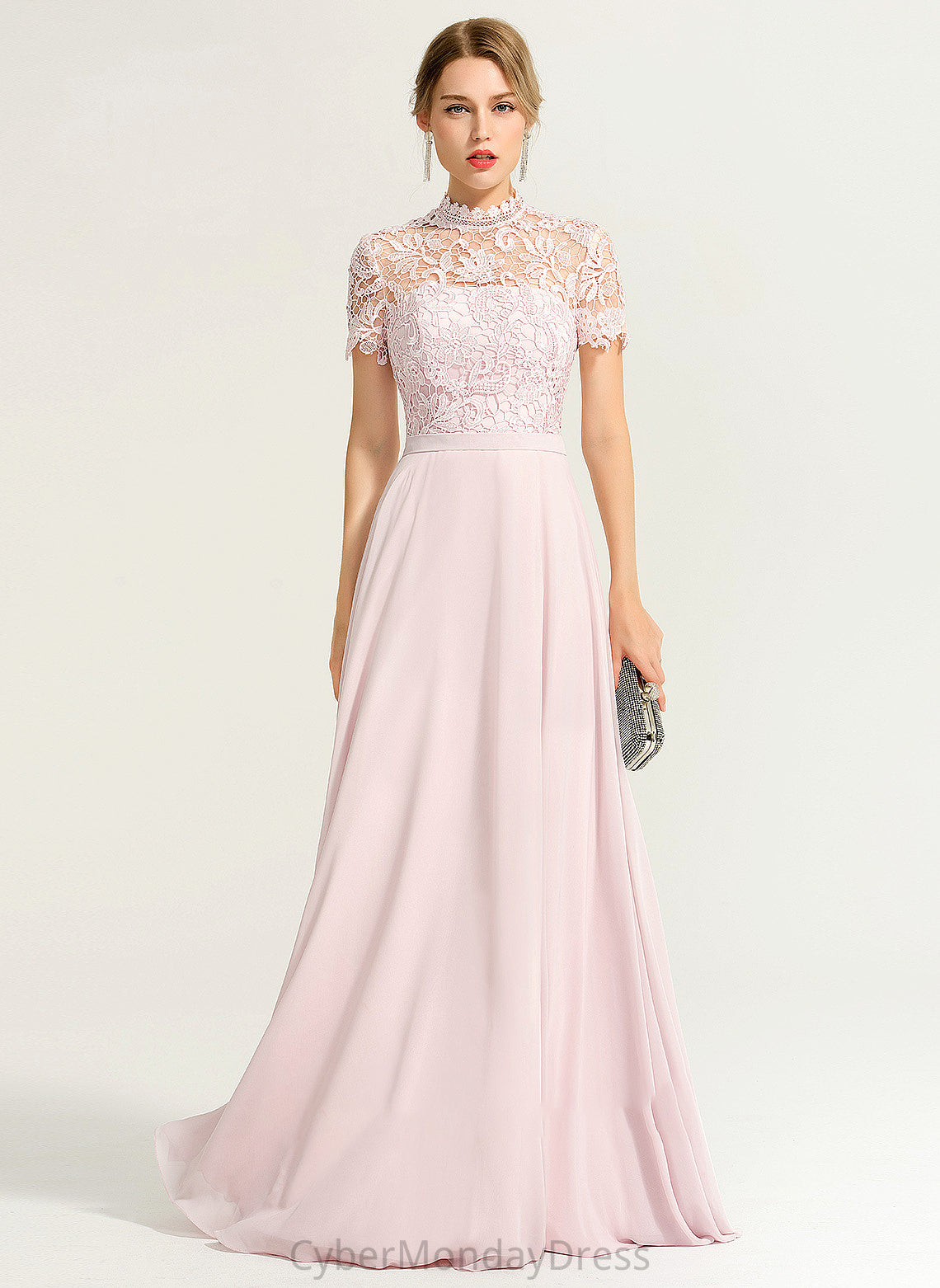 Length Embellishment Silhouette HighNeck Floor-Length A-Line Sequins Fabric Neckline Essence Bridesmaid Dresses