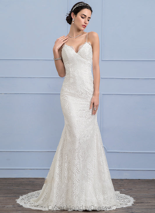 Trumpet/Mermaid Train Wedding Dresses Dress Kianna Wedding Lace Court V-neck