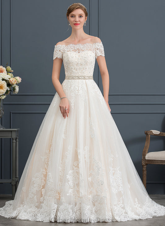 Train Court Wedding Tulle With Gwendoline Beading Sequins Wedding Dresses Dress Off-the-Shoulder Lace Ball-Gown/Princess