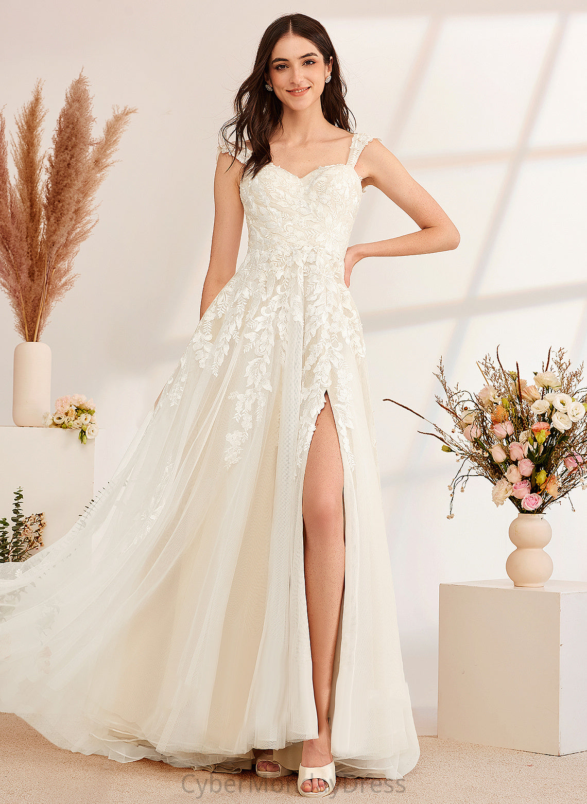 Dress Wedding Dresses Off-the-Shoulder Sequins Sweep Wedding A-Line Train With Alexia Beading Tulle Lace