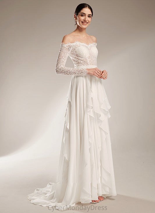 A-Line Train Court Ruffle With Off-the-Shoulder Wedding Wedding Dresses Dress Nydia