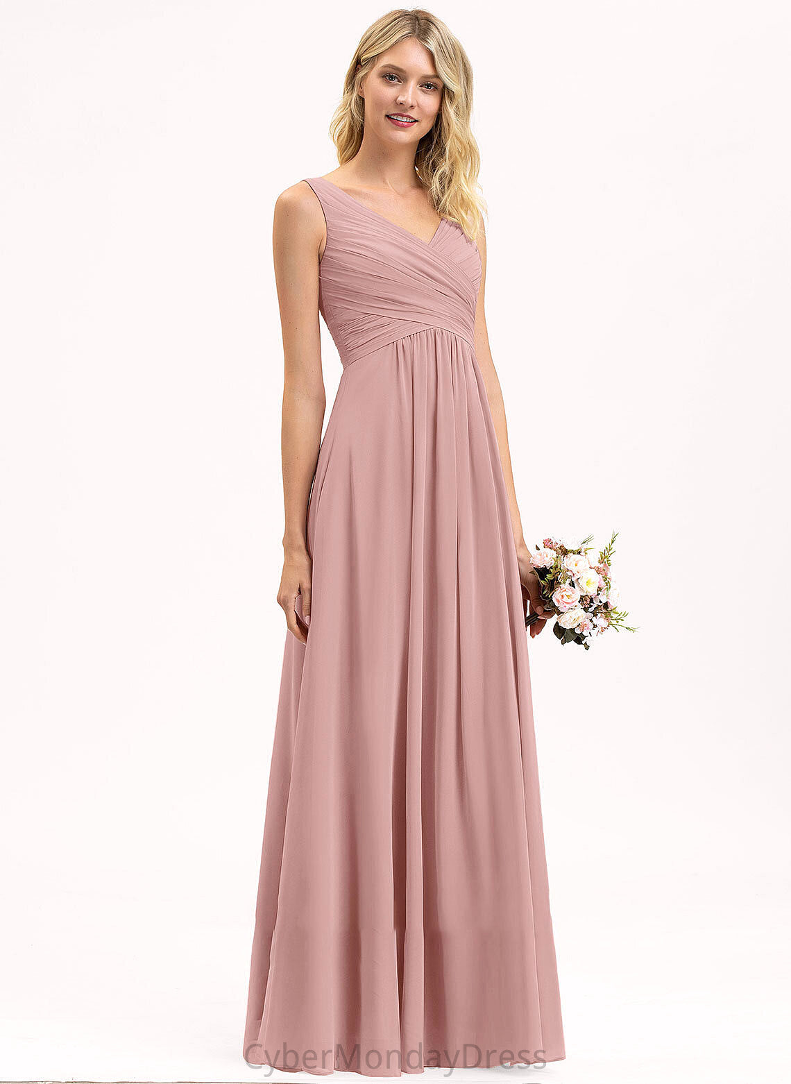 Floor-Length Fabric Silhouette Neckline V-neck A-Line Ruffle Length Embellishment Payten Bridesmaid Dresses