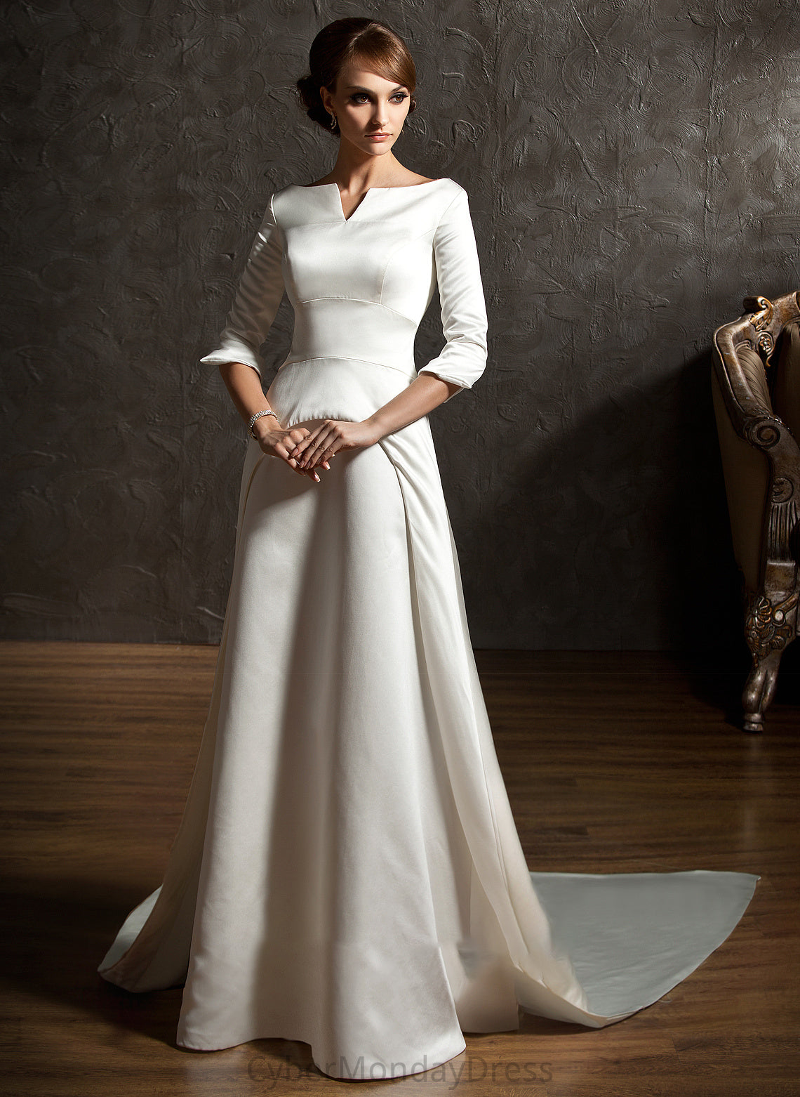 Wedding Dress A-Line Watteau Kaydence Wedding Dresses Train Satin