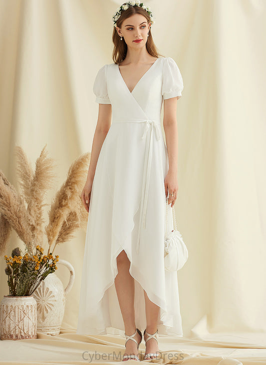 Asymmetrical V-neck Dress Wedding Chiffon Kelly A-Line Wedding Dresses