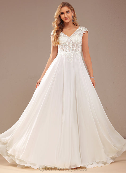 Wedding Dresses Wedding Dress With Train Nicky Lace A-Line V-neck Lace Sweep Chiffon