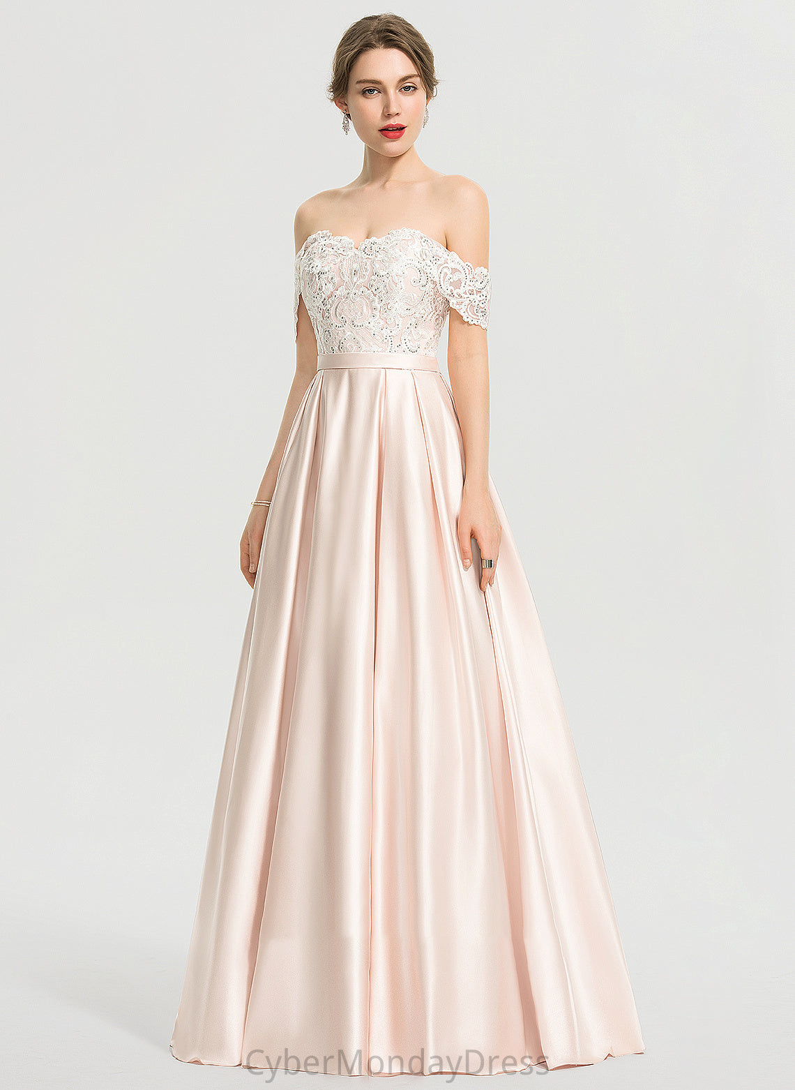 Madyson Off-the-Shoulder Floor-Length Sequins Wedding With Wedding Dresses Ball-Gown/Princess Dress Satin