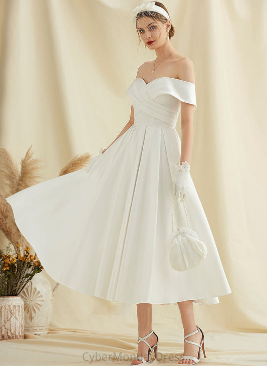 Tea-Length A-Line With Wedding Dresses Pockets Shyla Dress Satin Wedding