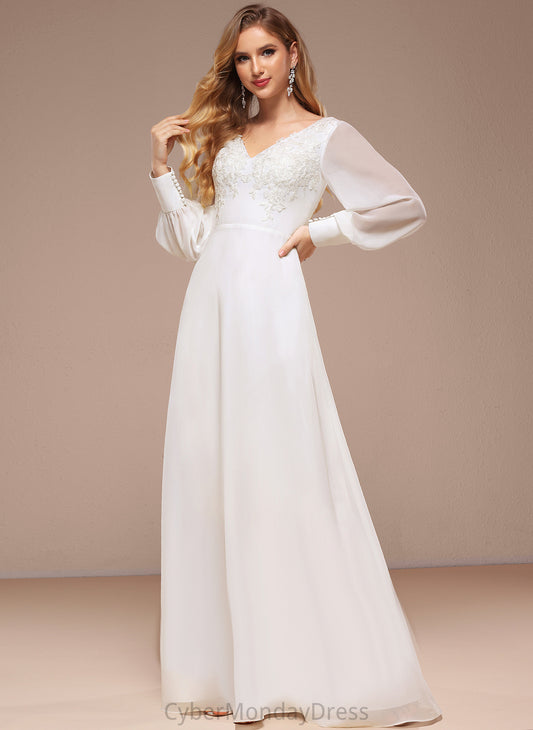 Floor-Length Wedding Dresses Lace Dress Chiffon Wedding A-Line V-neck Makenzie Sequins With