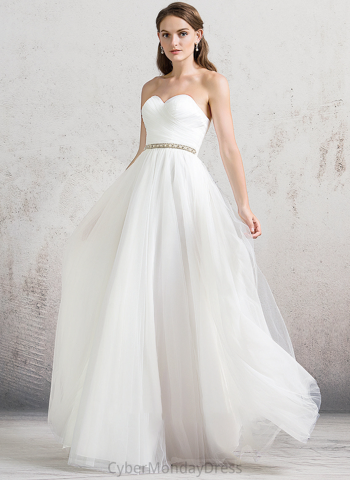 Tulle A-Line Beading With Ruffle Wedding Sweetheart Wedding Dresses Floor-Length Dress Camila