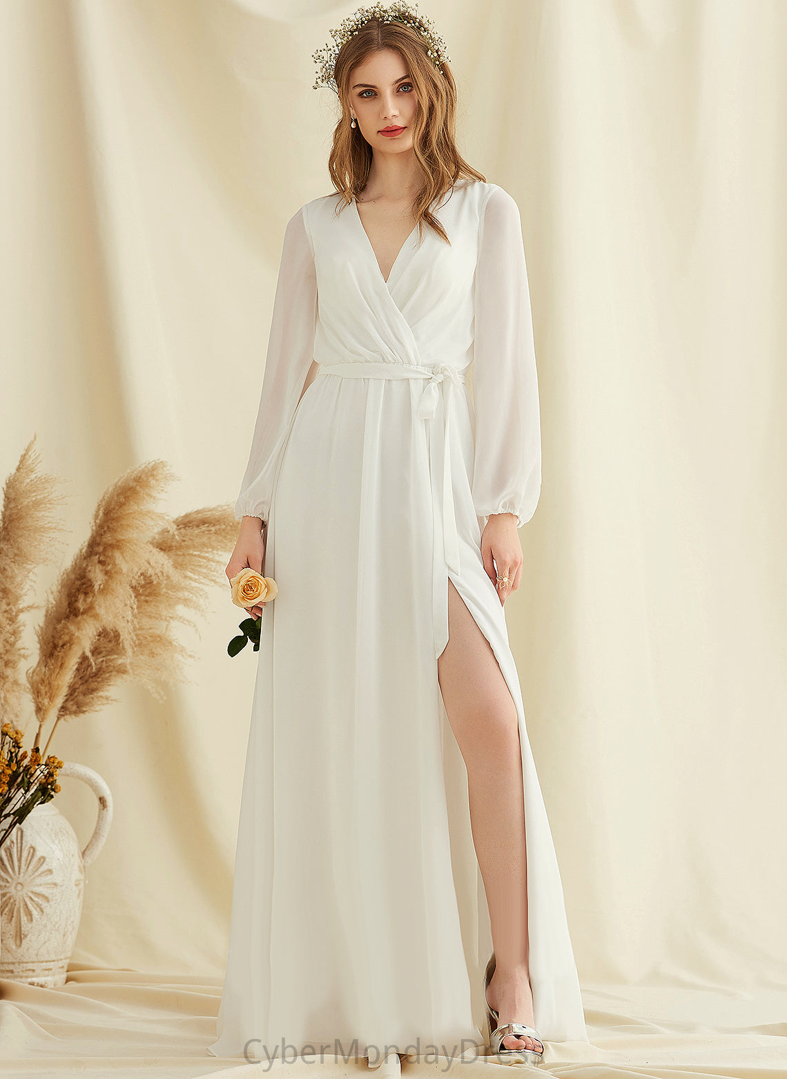 Dress Jamie V-neck Chiffon Wedding Dresses A-Line Floor-Length Wedding