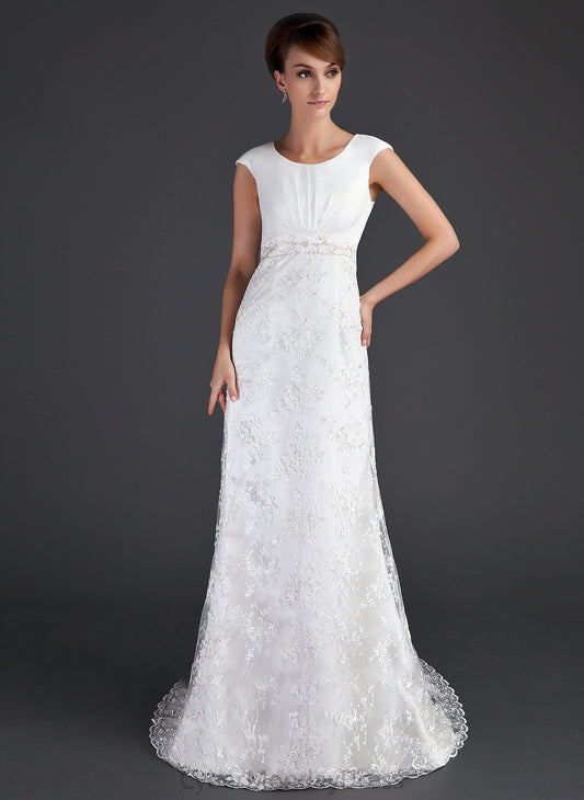 Ruffle Court Lace With Train Beading Scoop Sheath/Column Wedding Dress Wedding Dresses Neck Kendal