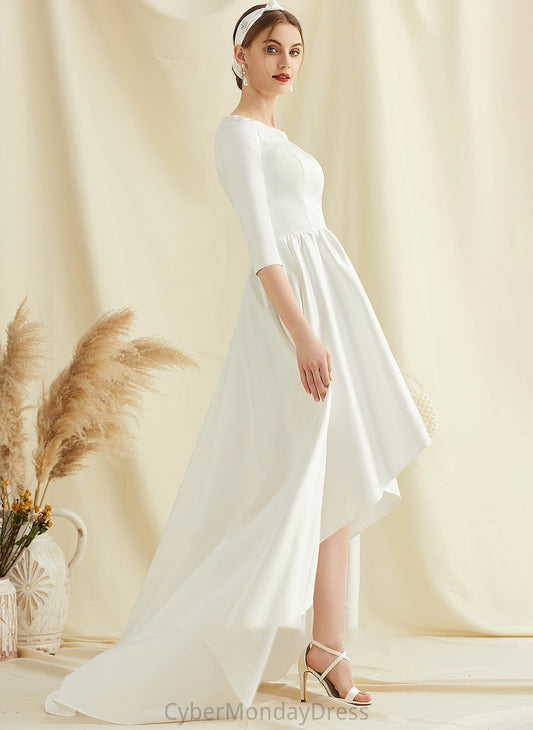 Asymmetrical Dress Pockets Scoop Kailee Neck Wedding With A-Line Satin Wedding Dresses