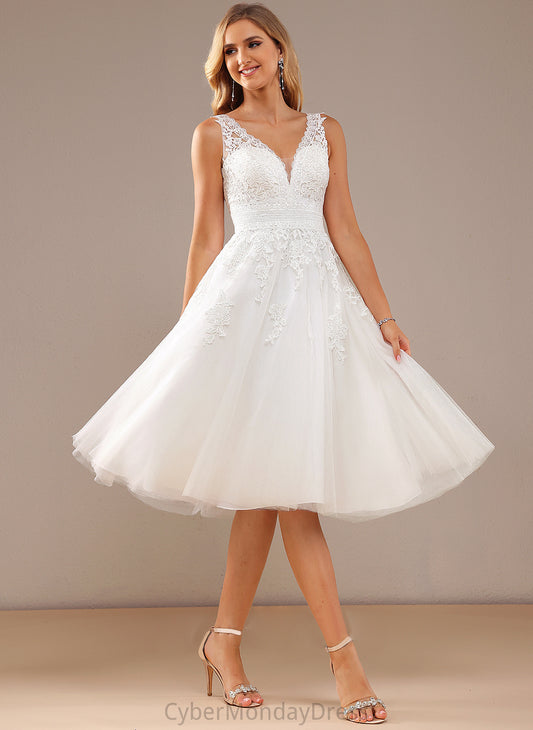 V-neck Lizeth Dress Knee-Length Tulle Lace Wedding A-Line Wedding Dresses