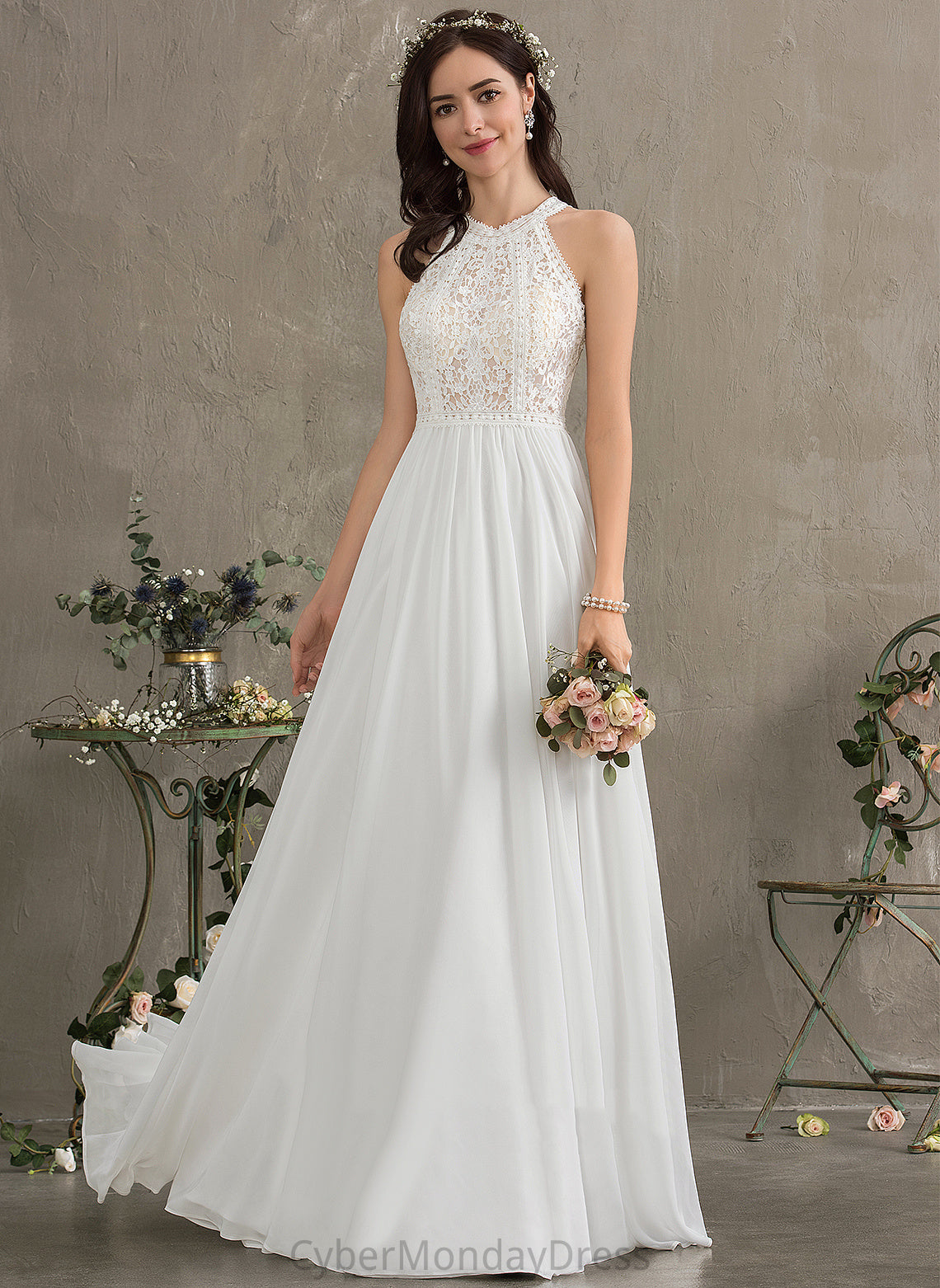 Wedding Neck Wedding Dresses Lace A-Line Dress Fernanda Chiffon Floor-Length Scoop