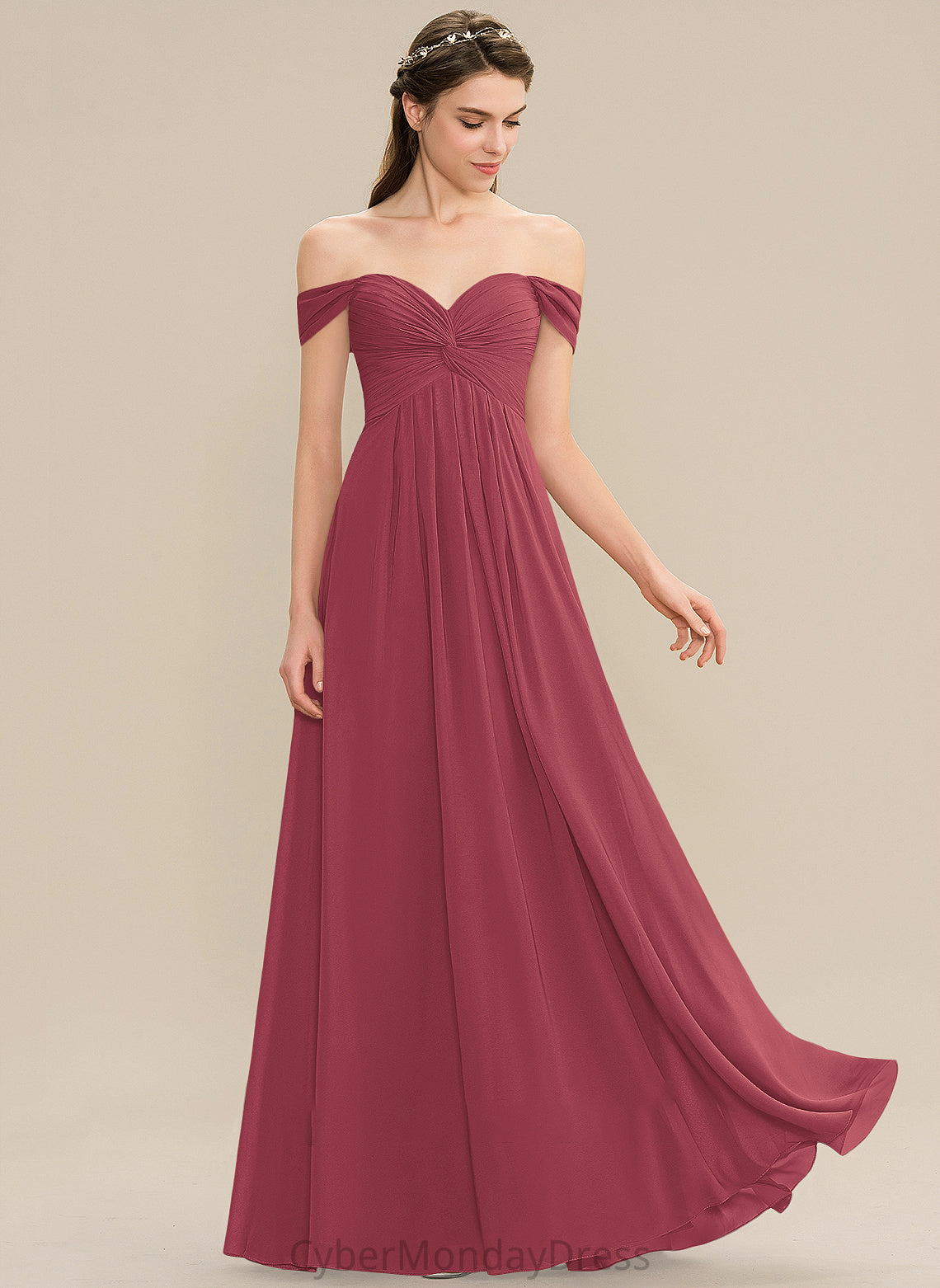 Embellishment Length Neckline Floor-Length Fabric Silhouette Ruffle A-Line Off-the-Shoulder Shyann Bridesmaid Dresses