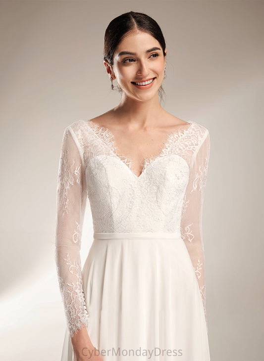 A-Line V-neck Wedding Kennedi Sweep Wedding Dresses Dress Train