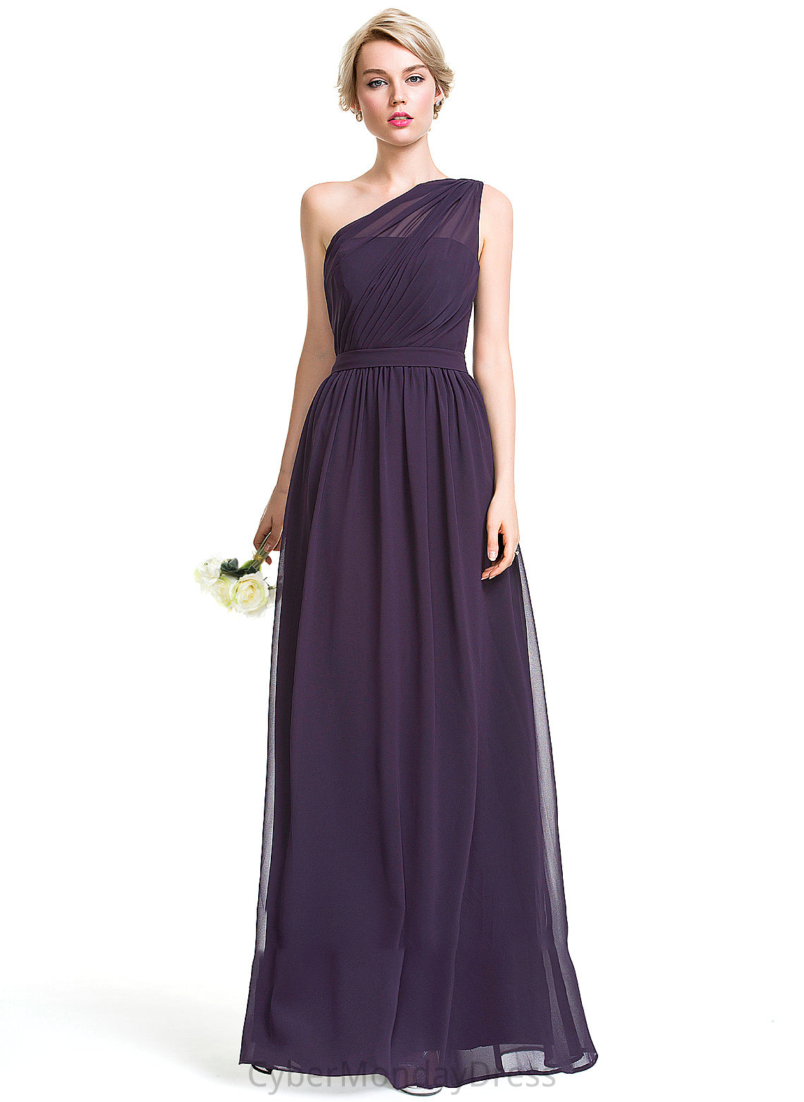 Floor-Length Length Embellishment Neckline Silhouette One-Shoulder Ruffle Fabric A-Line Eleanor Bridesmaid Dresses