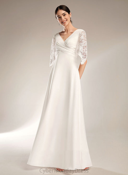 Lace Sheath/Column Wedding Dresses Wedding Jaliyah Chiffon Dress Floor-Length V-neck