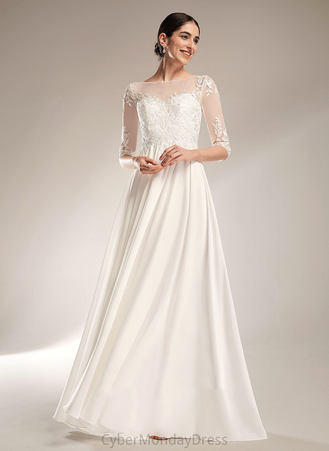 A-Line With Dress Sweep Train Chiffon Wedding Dresses Logan Sequins Wedding Illusion