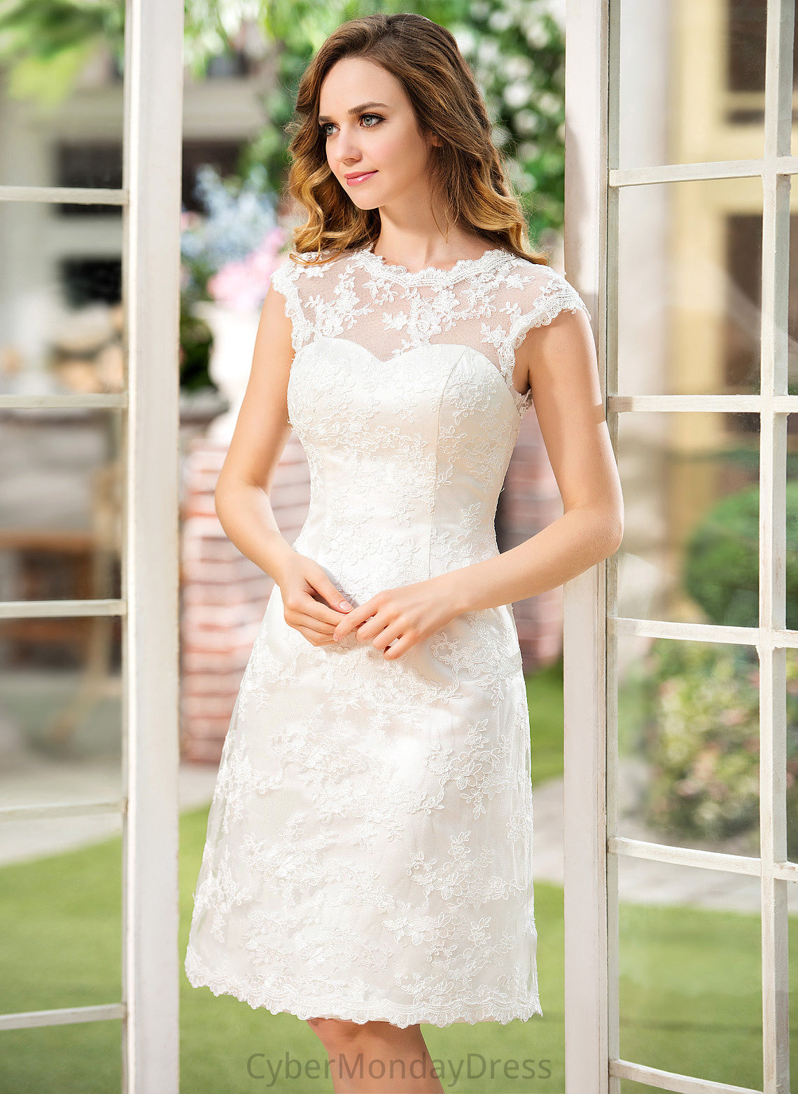 Bailey Scoop Neck Wedding Dresses Knee-Length A-Line Dress Wedding Lace