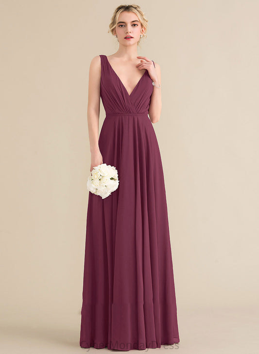 Floor-Length A-Line V-neck Ruffle Fabric Silhouette Embellishment Length Neckline Ashlynn Tea Length Half Sleeves Bridesmaid Dresses