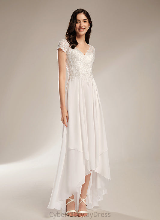 V-neck A-Line Dress Lace Wedding Wedding Dresses Alice Asymmetrical With