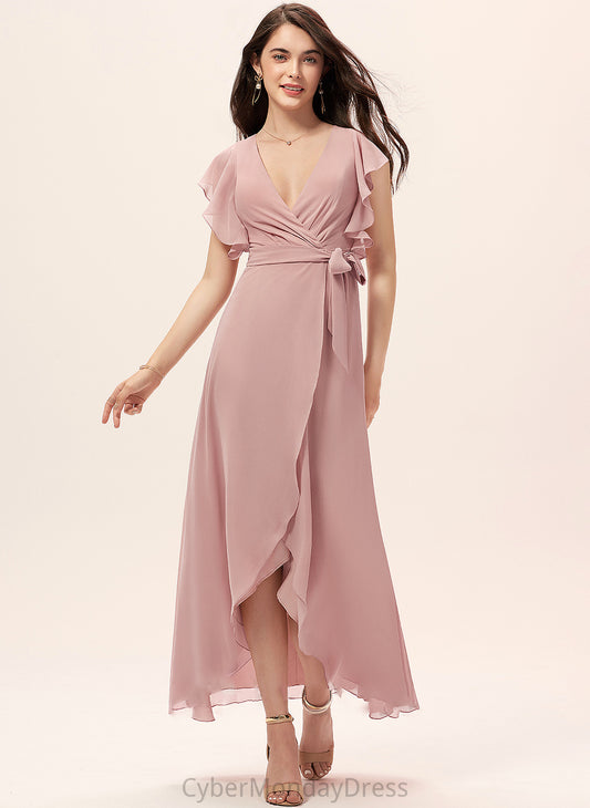 Neckline Fabric Asymmetrical Ruffle Length V-neck Embellishment A-Line Silhouette Andrea Bridesmaid Dresses