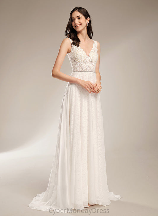 With Anastasia Wedding Dresses A-Line Train Wedding Beading Dress V-neck Sweep