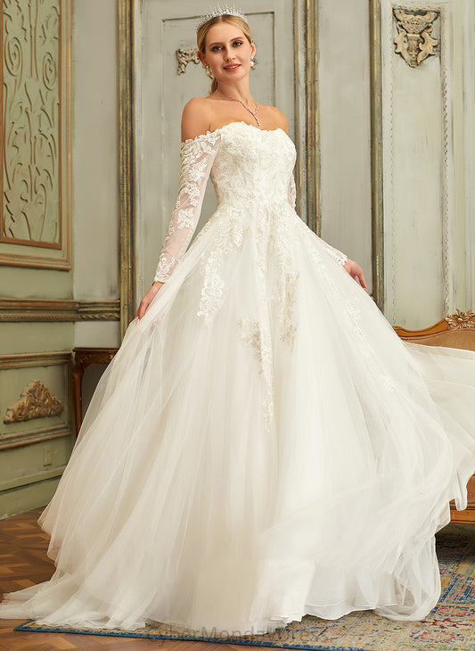 Wedding Dresses Wedding Off-the-Shoulder Lace With Dress Tulle Ally Ball-Gown/Princess Sweep Train Lace