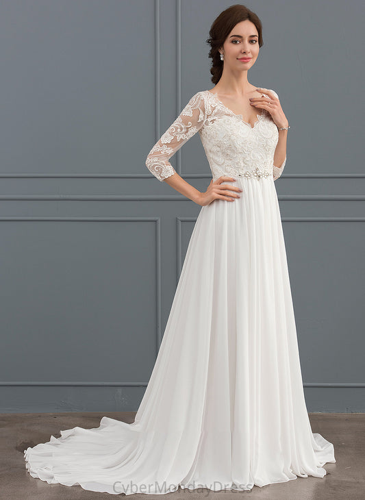 Lace Mikaela Sequins With Sweep Train Dress Chiffon Wedding Dresses Beading A-Line Wedding V-neck