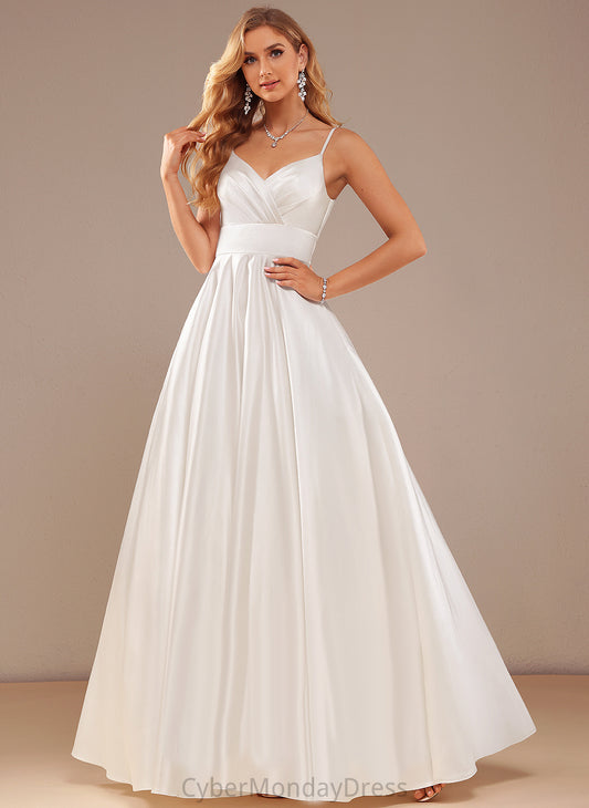 Wedding Ball-Gown/Princess Aiyana Wedding Dresses Pockets V-neck With Floor-Length Dress Satin