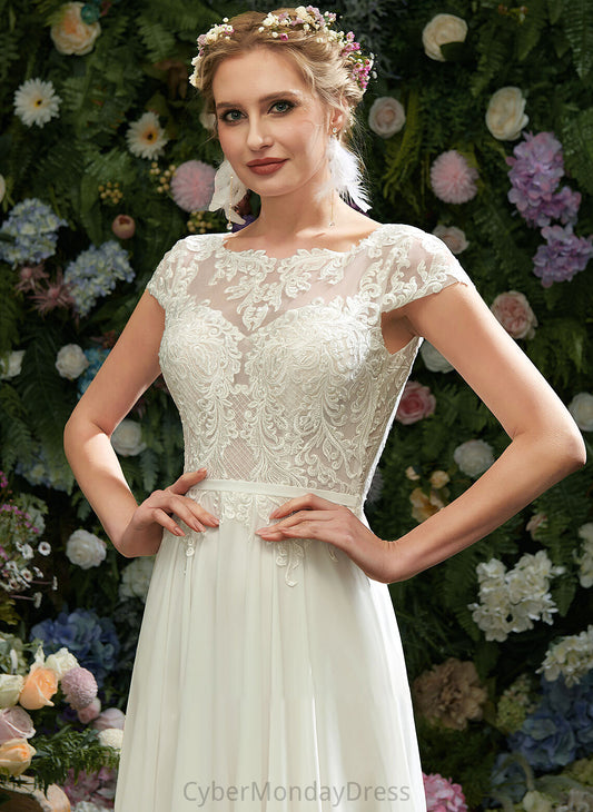 A-Line Floor-Length Illusion Wedding Dresses Lace With Dress Makenzie Sequins Wedding