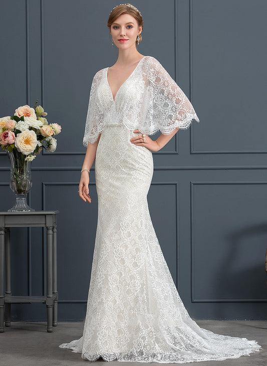 Wedding Dress Train V-neck Taliyah Wedding Dresses Lace With Trumpet/Mermaid Sequins Beading Sweep