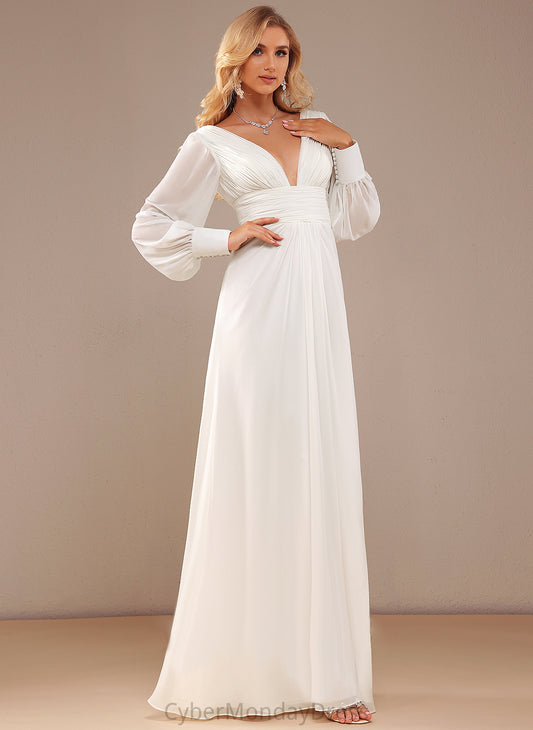 Wedding Wedding Dresses Chiffon Dress Floor-Length Kayden A-Line With V-neck Ruffle