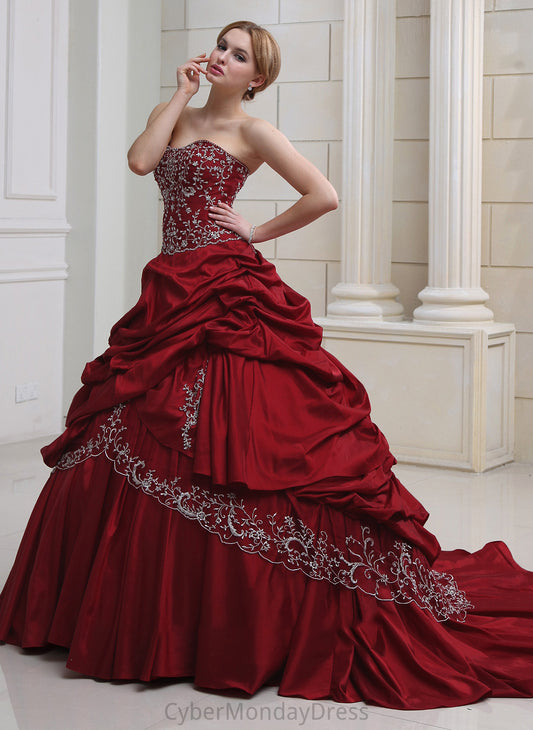 Embroidered Taffeta Ruffle Royal Train Wedding Dresses Sweetheart Wedding With Dress Beading Ball-Gown/Princess Lana