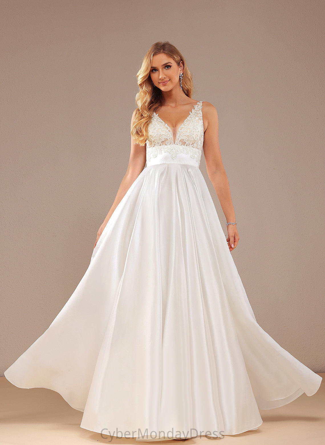 Nyasia Wedding Dresses Wedding Floor-Length Ball-Gown/Princess Pockets Satin Lace V-neck Lace With Dress